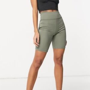ASOS Olive Green Women's High-Waisted Biker Shorts - Size 4